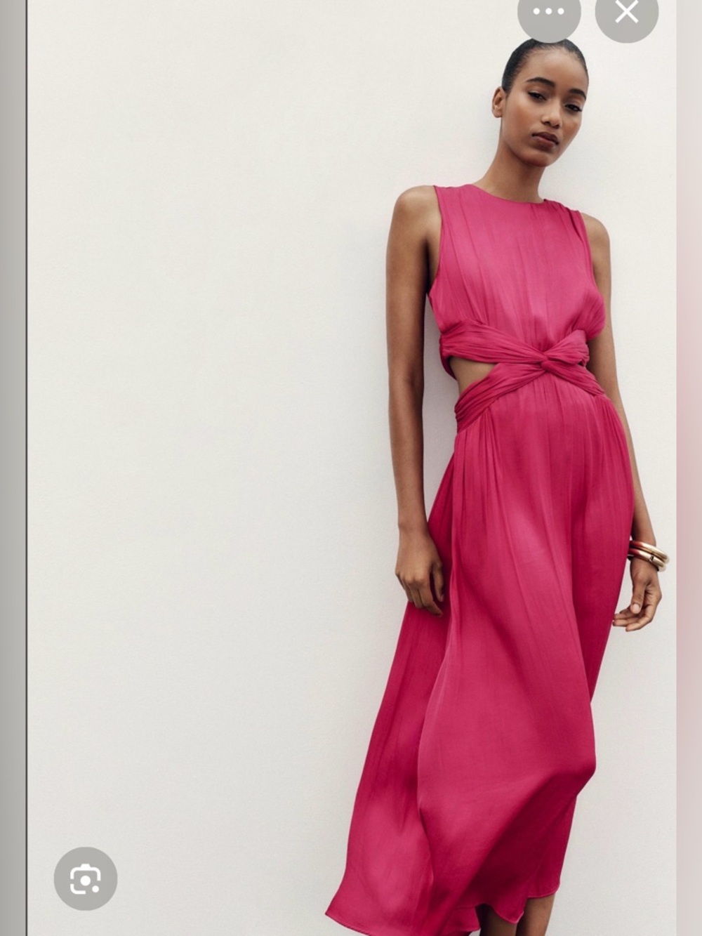 Fuchsia Twist-Front Cutout Midi Dress